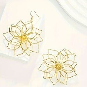 Large Hollow Gold Metal Flower Earrings Statement Piece